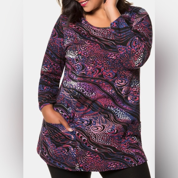 Ulla Popken Tops - Ulla Popken Swirling Print Pocket Long Sleeve Cotton Knit Tunic 5X